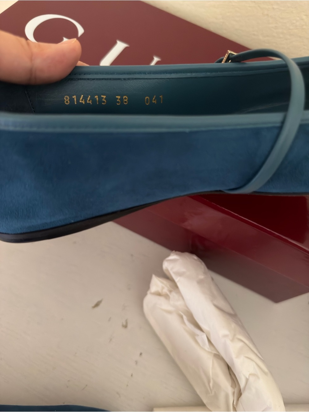 NIB Gucci Horsebit Ballet Flats Blue Suede Mary Jane Shoes Size 38 $1030 - Picture 11 of 13